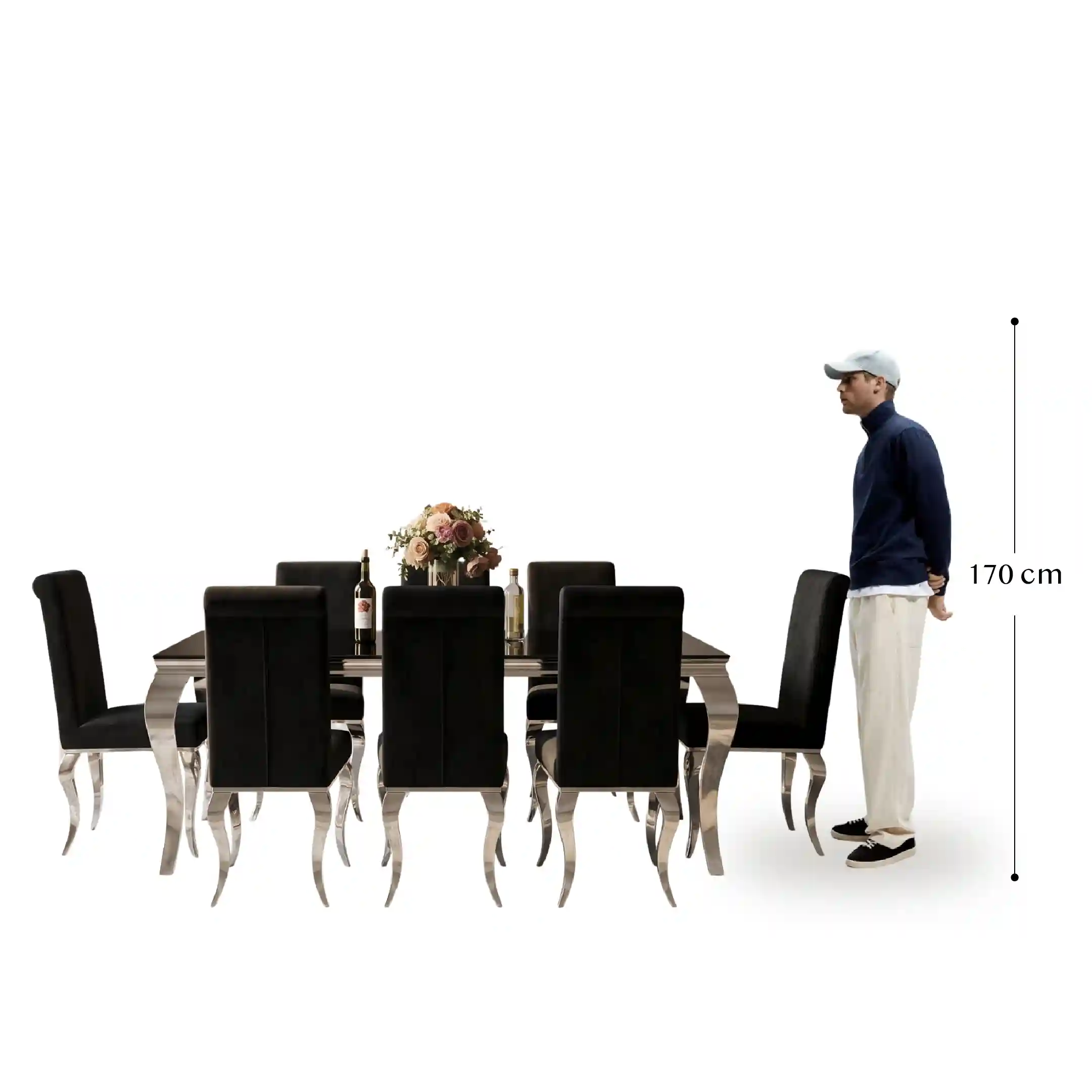 Comedor Cristal negro DT180 + 8 sillas DC723 NEGRO - Imagen 3