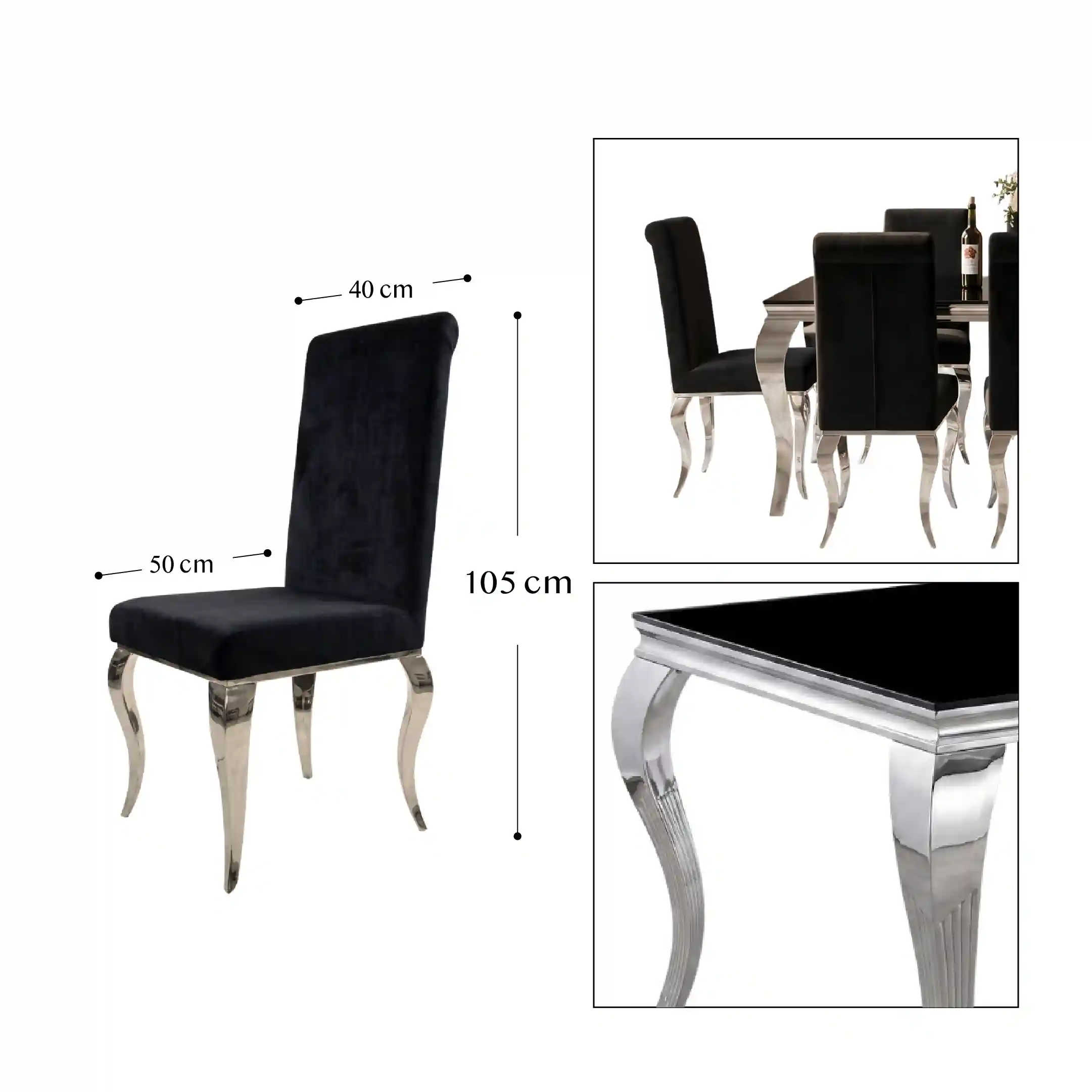 Comedor Cristal negro DT180 + 8 sillas DC723 NEGRO - Imagen 4