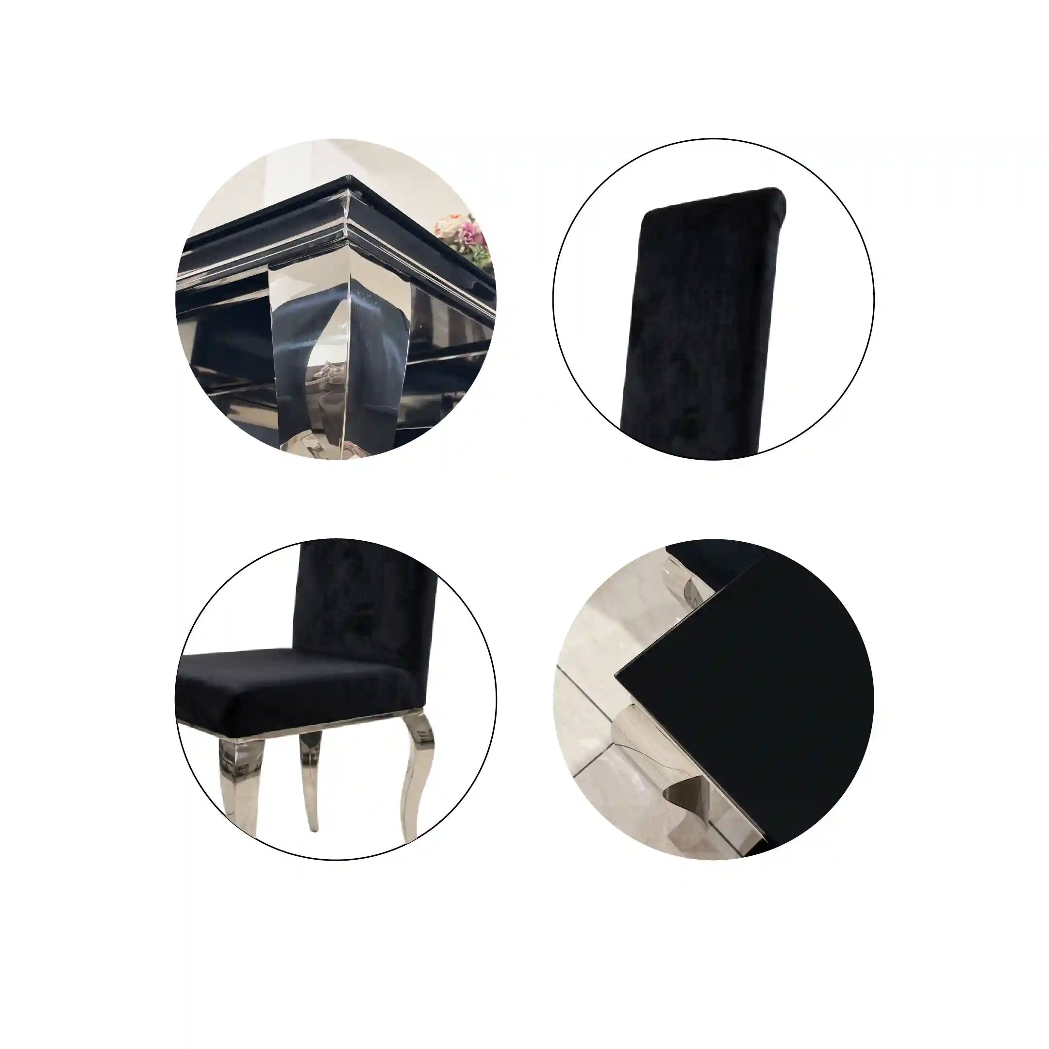 Comedor Cristal negro DT180 + 8 sillas DC723 NEGRO - Imagen 5